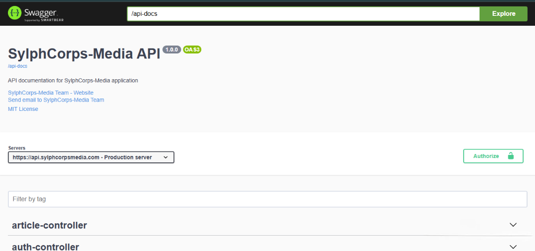 SylphCorps Media  REST API Swagger Documentation